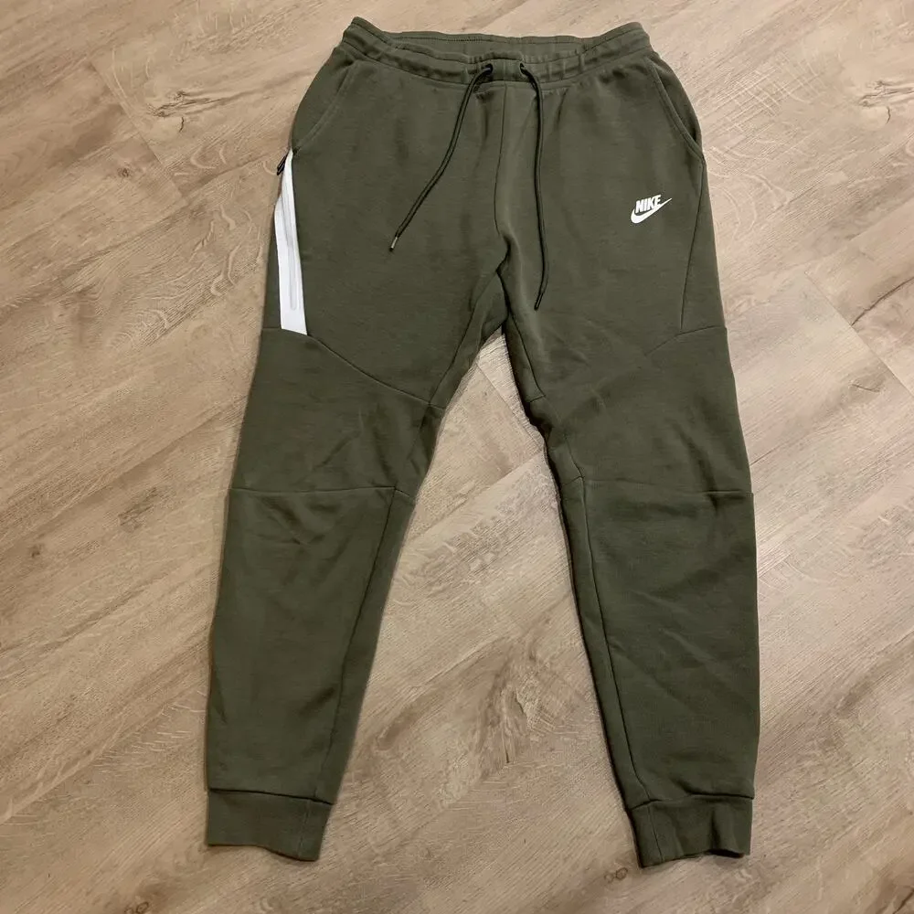 Nike Tech Fleece Pants Men's Small S Olive Green / White Jogger Sweatpants Zip - Picture 1 of 7